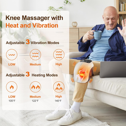 Cordless Knee Massager with LED Screen, Infrared Heat and Vibration Knee Pain Relief for Swelling Stiff Joints, Stretched Ligament and Muscles Injuries, Portable Knee Massage for Family and Friends