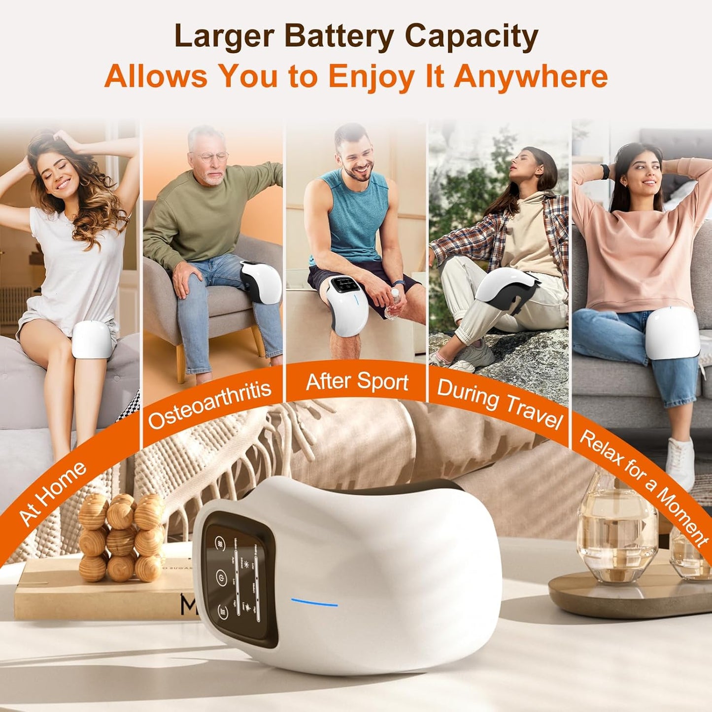 Cordless Knee Massager with LED Screen, Infrared Heat and Vibration Knee Pain Relief for Swelling Stiff Joints, Stretched Ligament and Muscles Injuries, Portable Knee Massage for Family and Friends